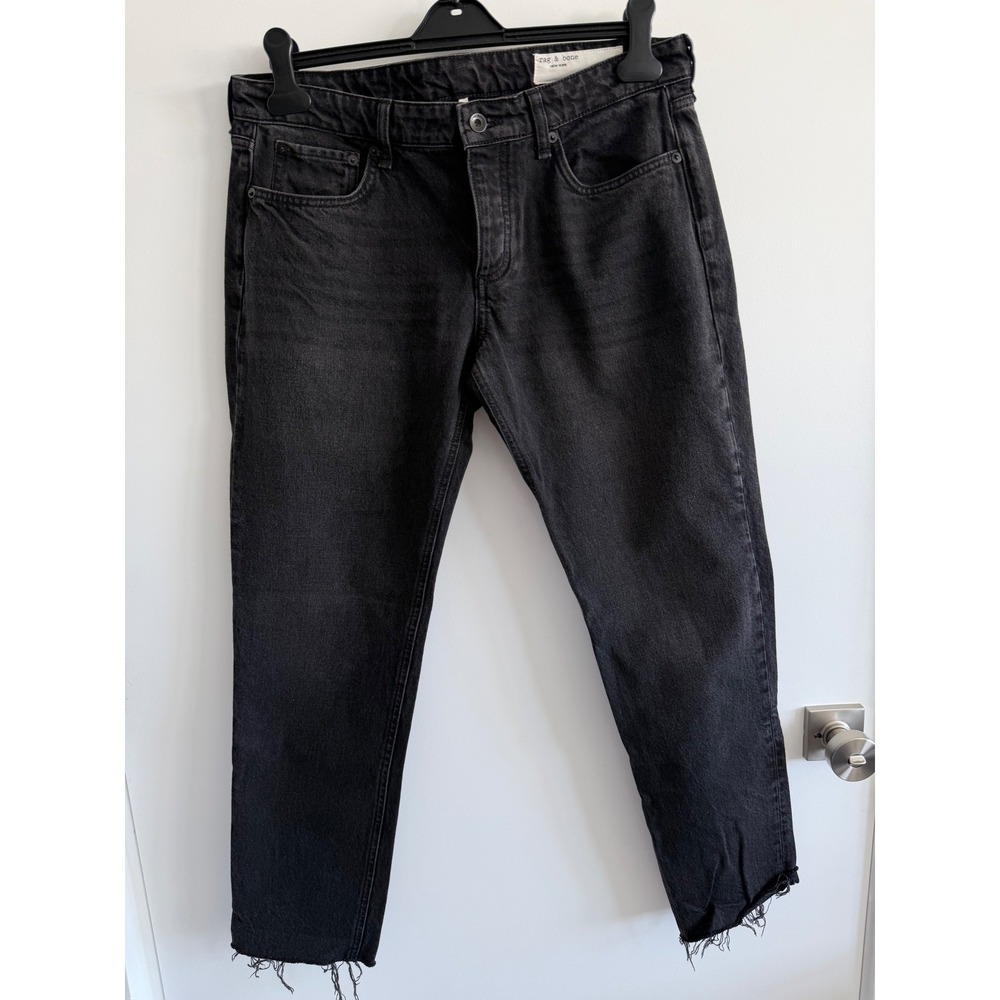 Rag‎ & Bone Dre Low-Rise Slim Boyfriend Jeans Highland Black Raw Hem 29
